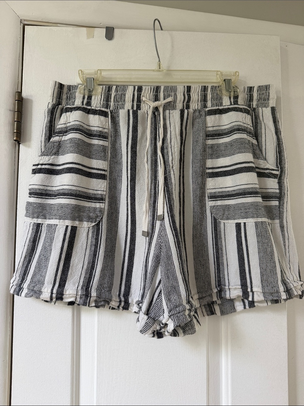 Time and Tru Black & White Striped Drawstring Shorts